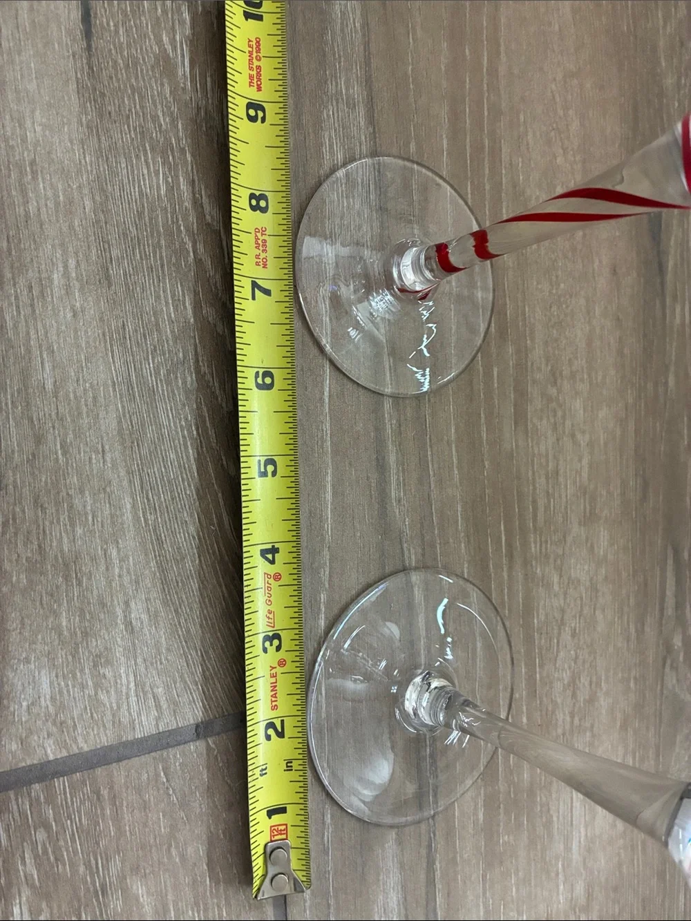 Pier 1 Clear Martini Glasses with Red Swirl (Set of 2)